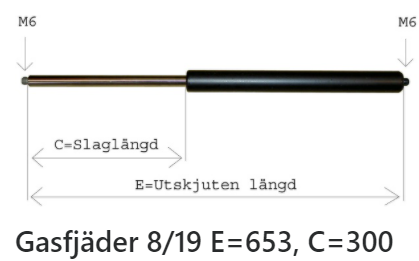 Gasfjäder, E=653. 150N 9526